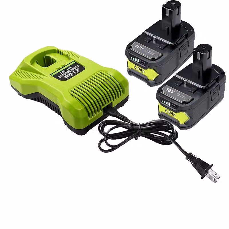 Batteria RYOBI 18V, capacità 6,0Ah, compatibile con gli utensili RYOBI, 2 batterie 1 caricatore