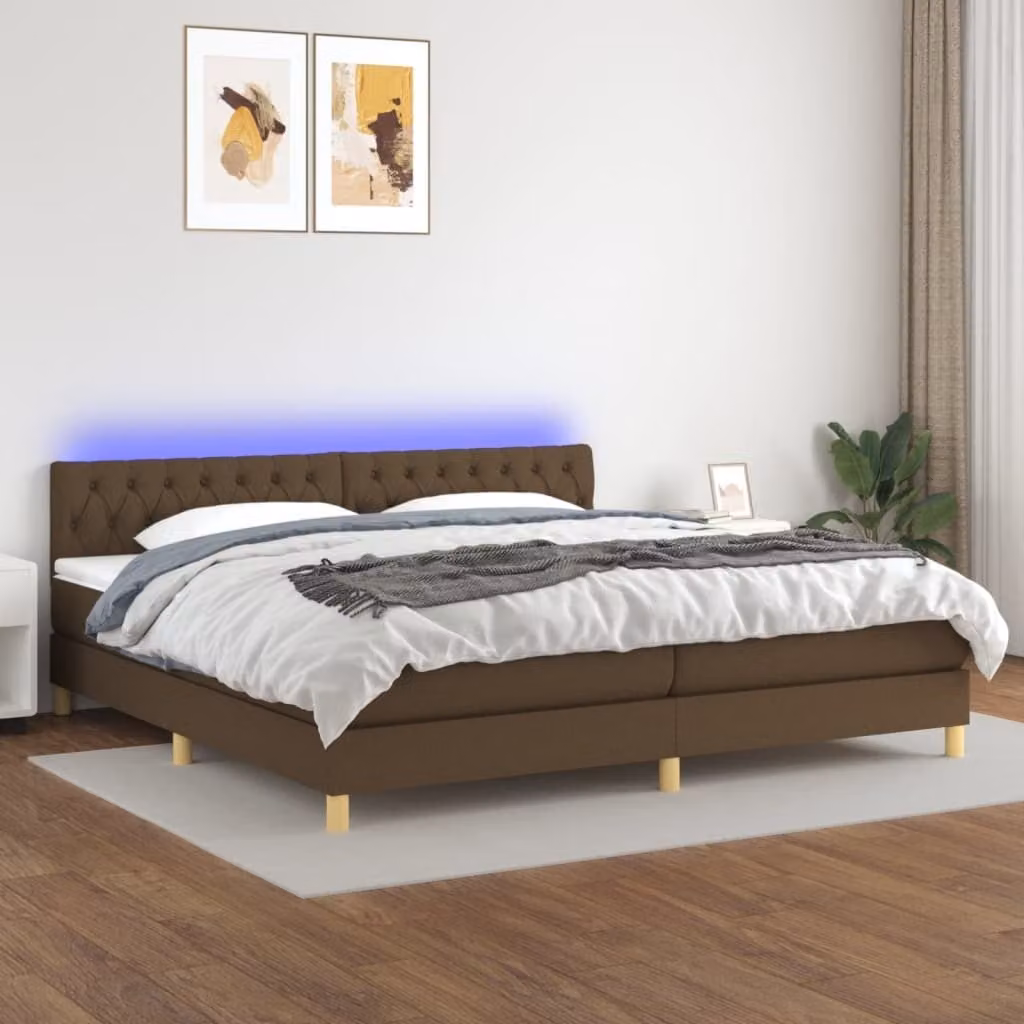 Maison Exclusive - Letto a Molle Materasso e LED Marronescuro 200x200cm in Tessuto