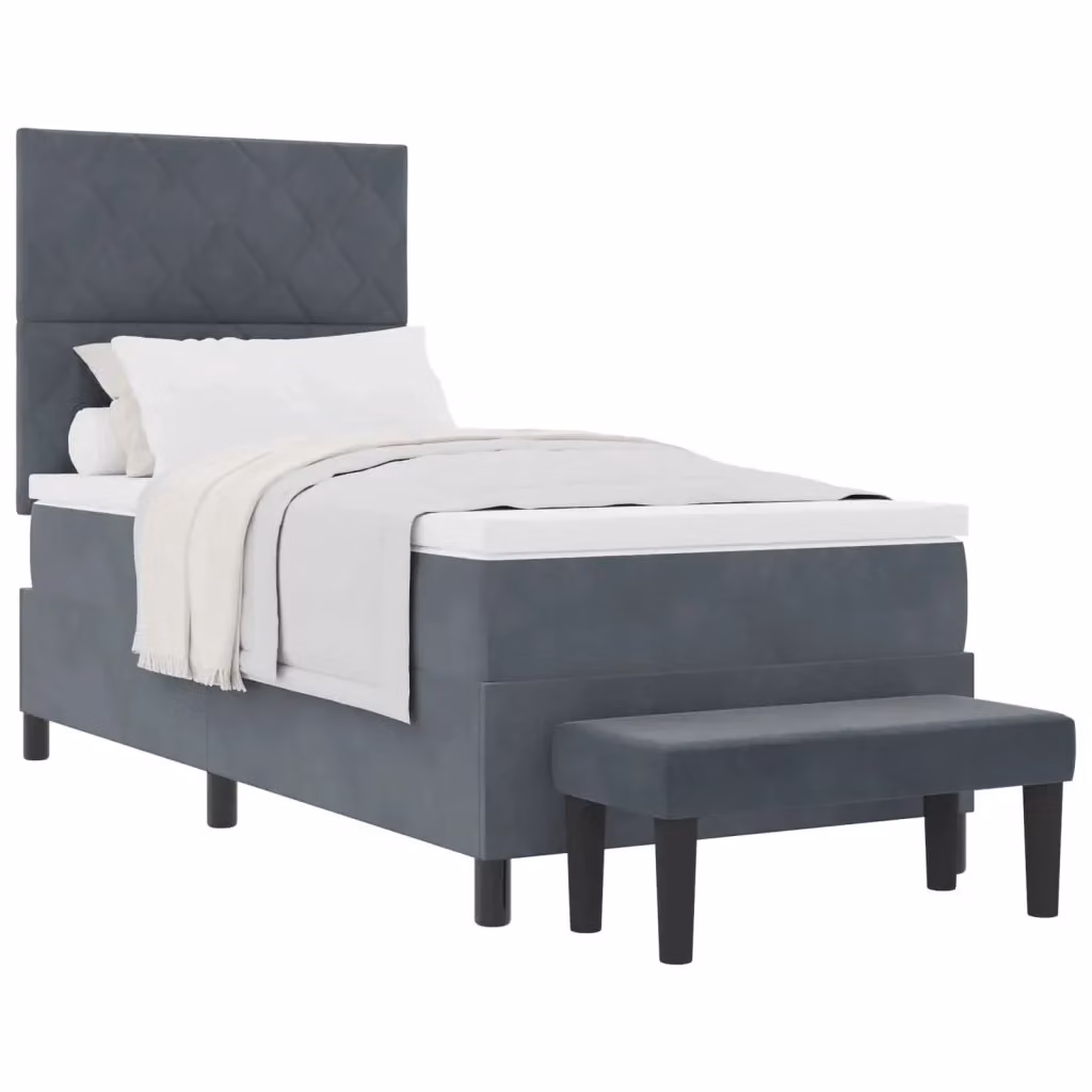 Letto a molle con testiera vidaXL in velluto grigio, L/P/H: 90 x 200 x 128 cm – 2