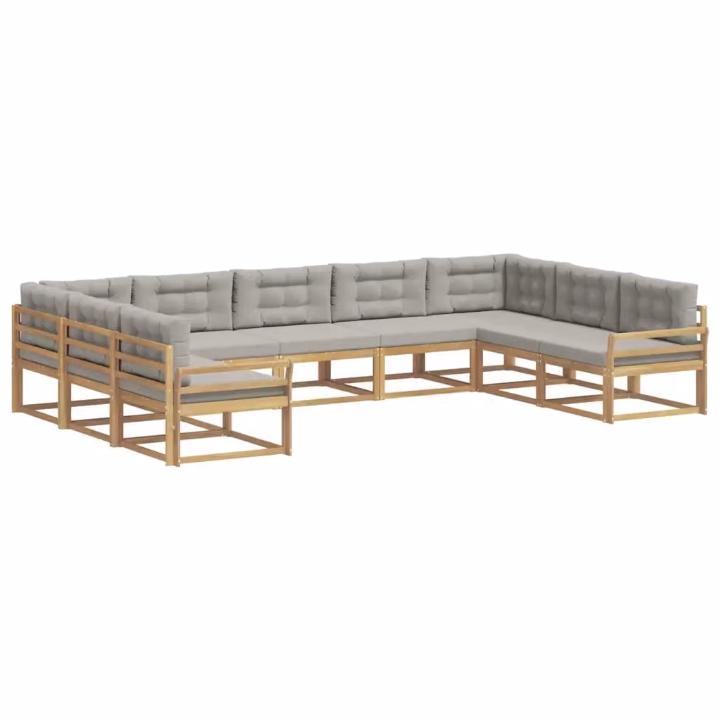 Set di divani da esterno a L vidaXL in legno di acacia con cuscini Bianco e Grigio – 2