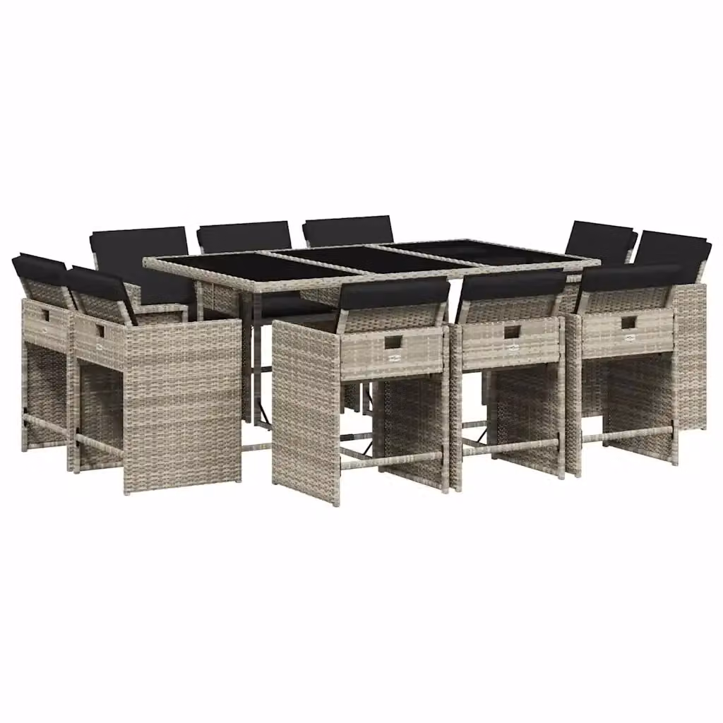 Set Pranzo da Giardino vidaXL in Polyrattan con Piano in Vetro e 11 Sedute, Grigio Antracite – 2