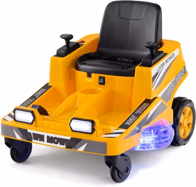Tosaerba elettrico giocattolo per bambini 12V con effetti luce e suono, auto elettrica da esterno Giallo – 1