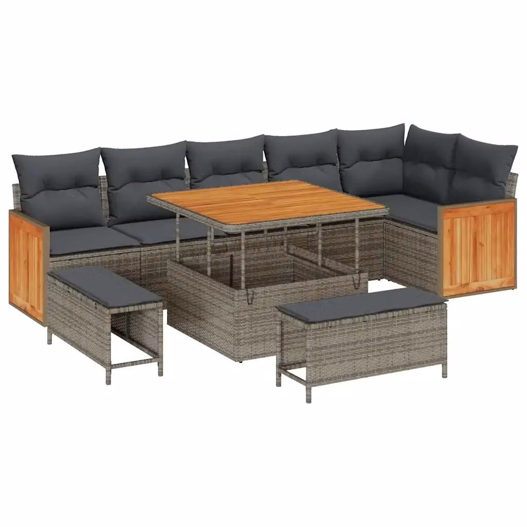 Set Divano da Giardino vidaXL 11 Pezzi con Cuscini Grigio e Struttura in Acciaio e Polyrattan – 2
