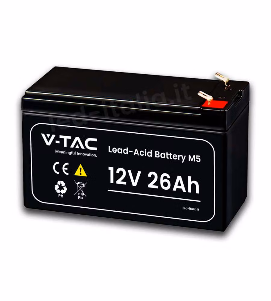 V-TAC Batteria al Piombo 12V 26Ah M5 per Allarmi, Videosorveglianza, UPS 175*165*127mm