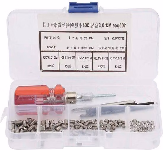 Set di riparazione Helicoil in acciaio inossidabile - 105 pezzi - incl. confezione M3*0,5 - Set di utensili