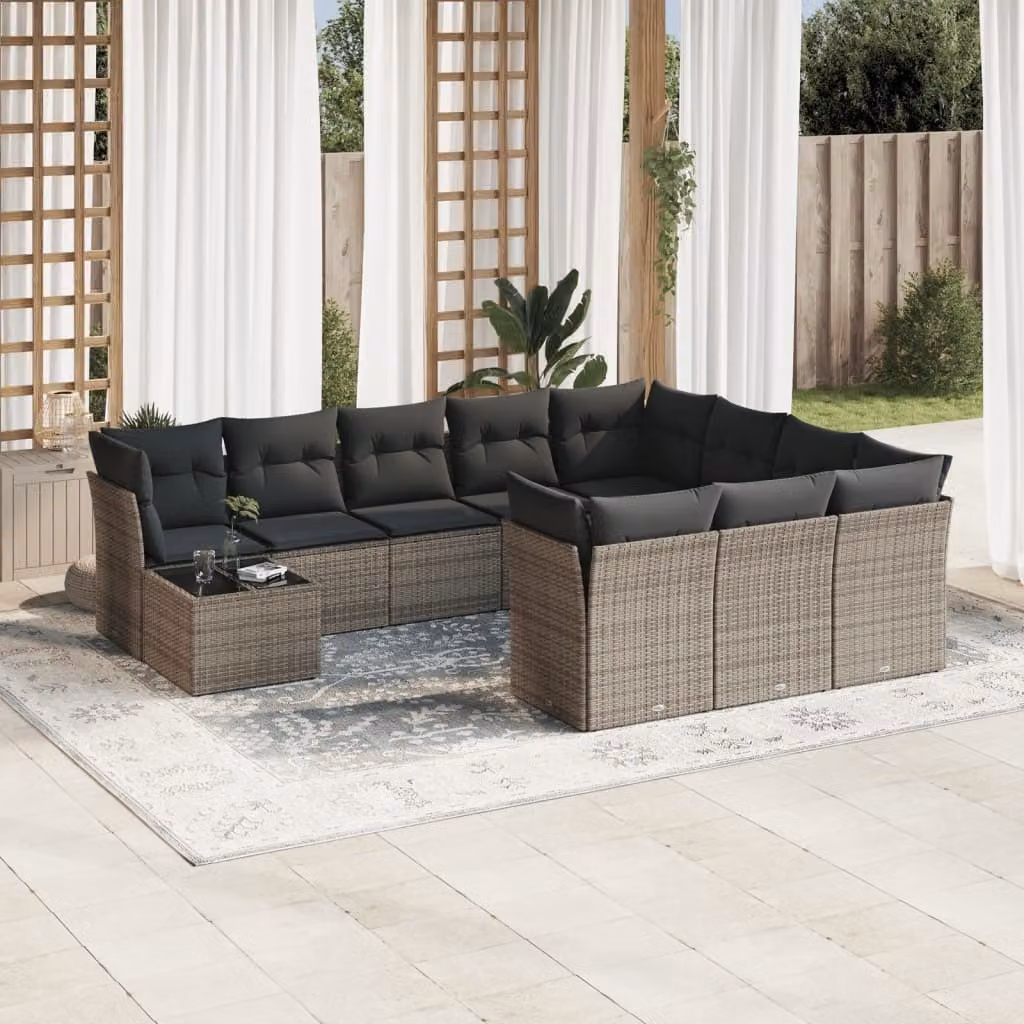 Maison Exclusive - Set da giardino 11 pezzi con cuscini Grigio Poly Rattan