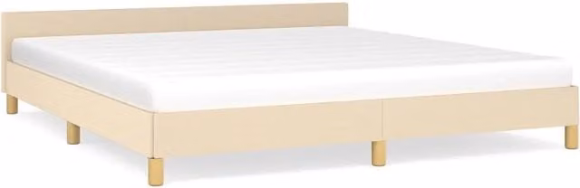 Letto matrimoniale moderno in tessuto beige con struttura imbottita e doghe in legno L: 180 cm, P: 200 cm, H: 186 cm