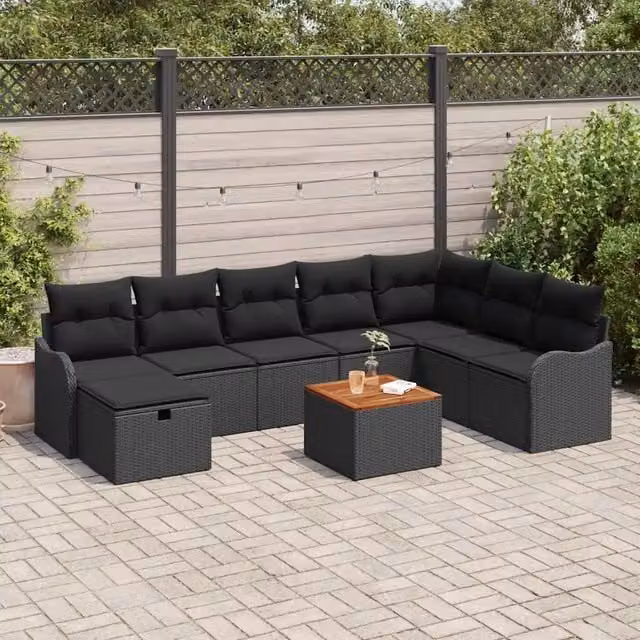 Set Divano da Giardino 9 pz Nero polyrattan 3359499