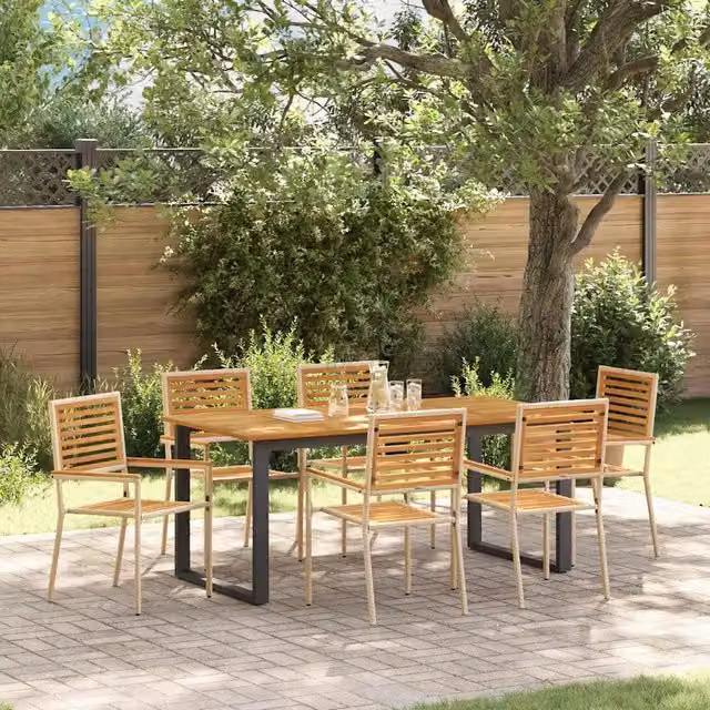 Set da Pranzo per Giardino 7 pz Beige Legno di Acacia Massello 3365465