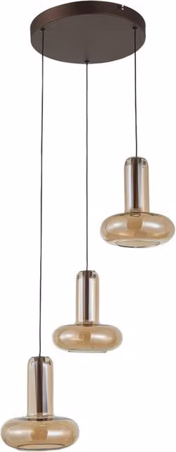 Lampadario a sospensione moderno Italux in rame e oro con vetri ambra e tecnologia LED dimmabile