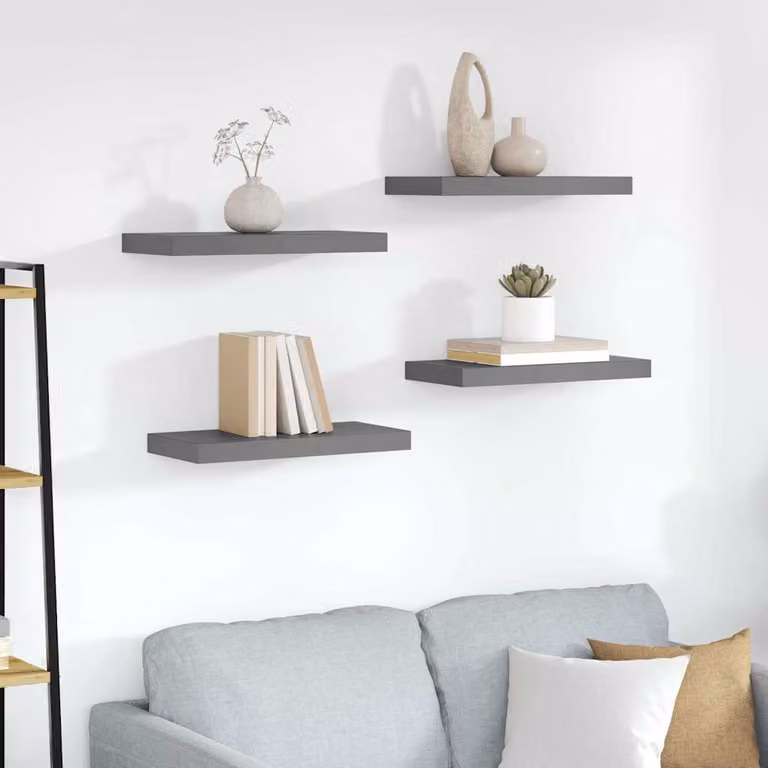 Set di 4 scaffali a parete vidaXL in MDF grigio lucido L: 50 cm, P: 23,5 cm, H: 3,8 cm
