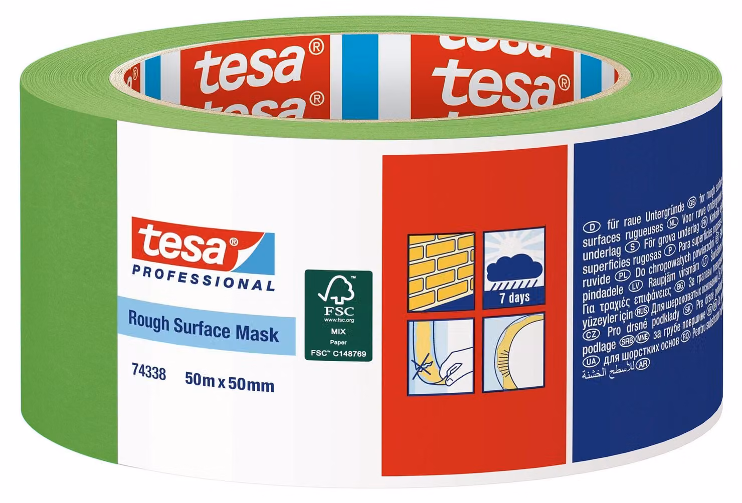tesa Professional 74338, nastro adesivo protettivo per superfici ruvide, verde, 50 m x 50 mm | 1 rotolo