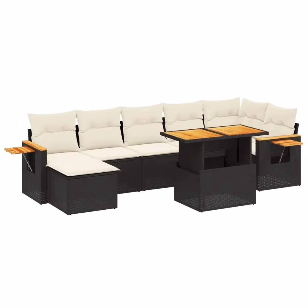 vidaXL Set Divani da Giardino a L in Polyrattan con Cuscini e Tavolino da Caffè, 8 Pezzi, Nero e Bianco – 2