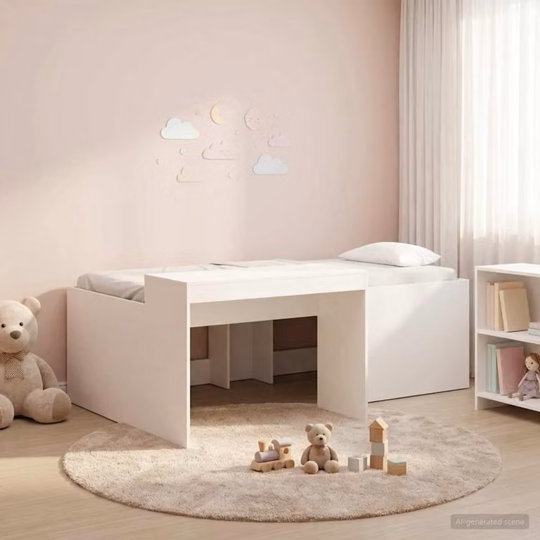 Letto a soppalco esclusivo con scrivania per bambini, colore bianco, dimensioni 100 x 200 cm