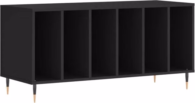 Mobile porta dischi in legno e metallo design industriale nero HELLOSHOP26 L: 100 cm, P: 38 cm, H: 48 cm – 1