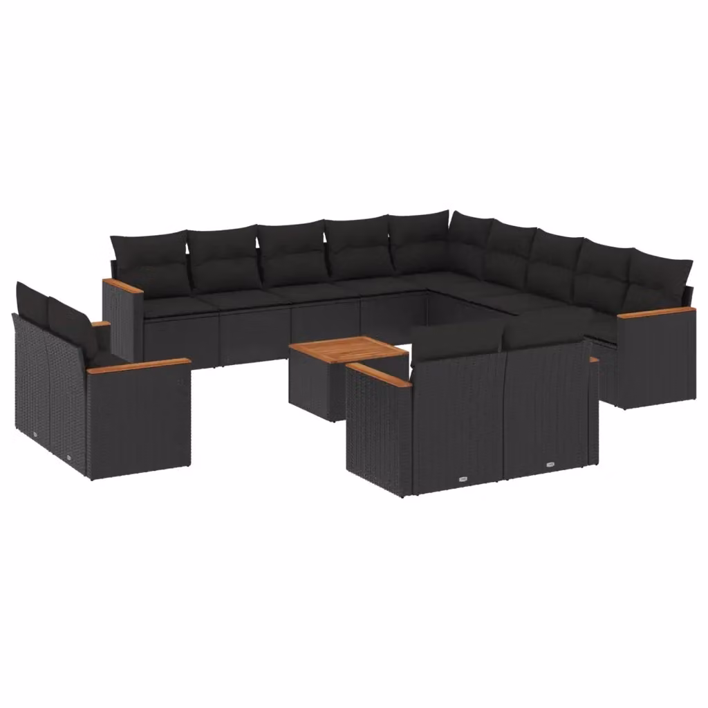 Set Divani da Giardino vidaXL a Forma a U con Cuscini e Tavolino da Esterno Nero – 2