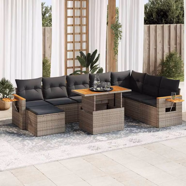 Maison Exclusive - Set da giardino 9 pezzi con cuscini Grigio Polyrattan Acacia