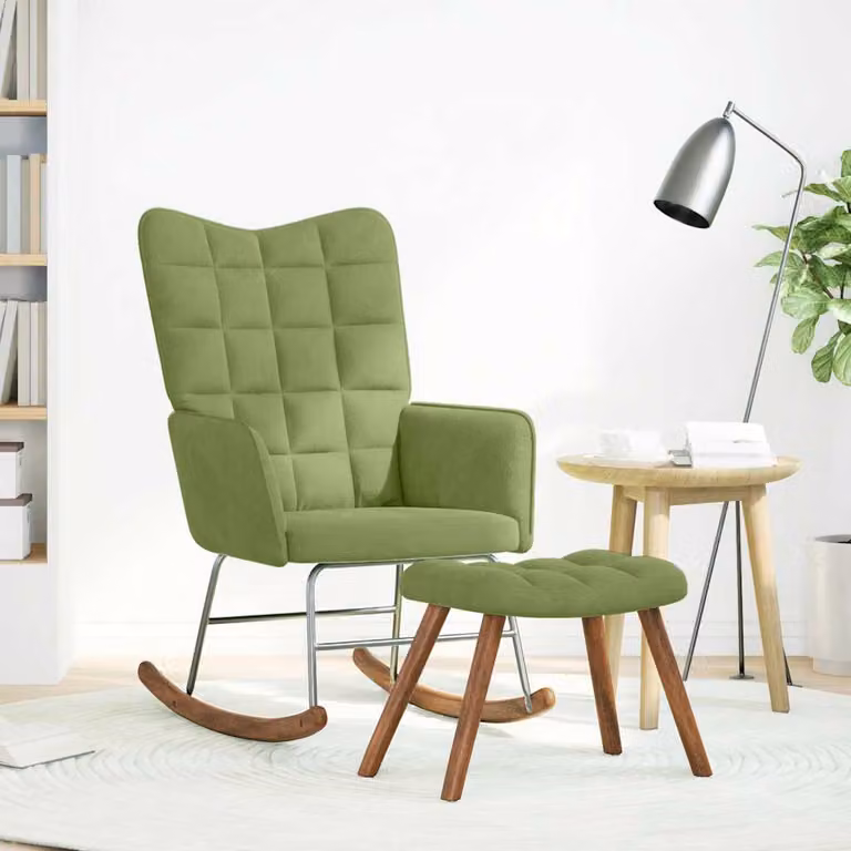 vidaXL Poltrona a Dondolo con Poggiapiedi Verde Chiaro in Velluto