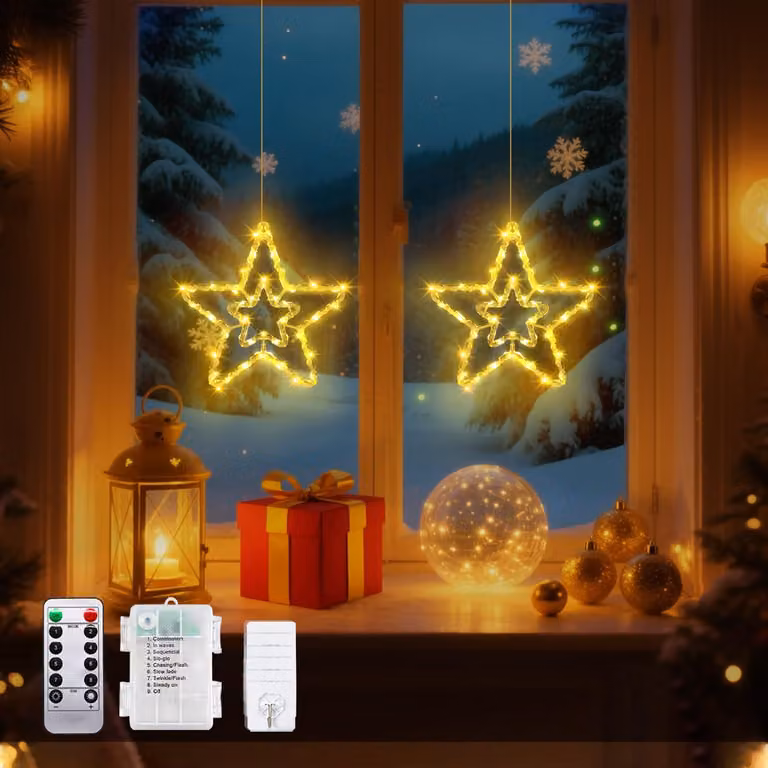 Decorazione luminosa a LED per finestre, con 40 LED, telecomando, timer, alimentazione a batteria, dimensioni 25x23,5 cm