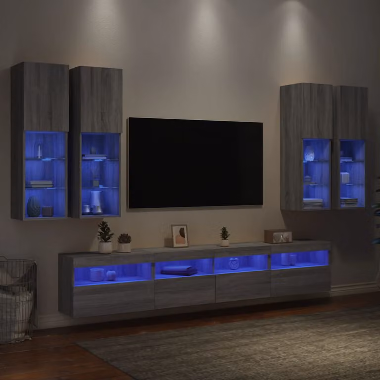 Set di mobili TV a muro moderno vidaXL composto da 7 pezzi con luci LED in colore grigio
