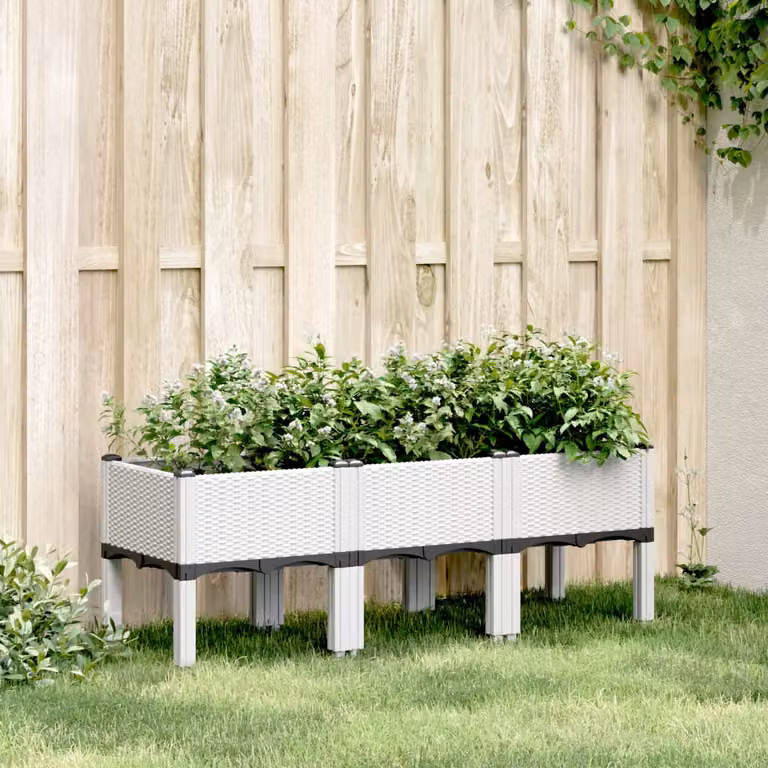 Fioriera da giardino con gambe vidaXL in plastica bianca L: 120 cm, P: 40 cm, H: 42 cm