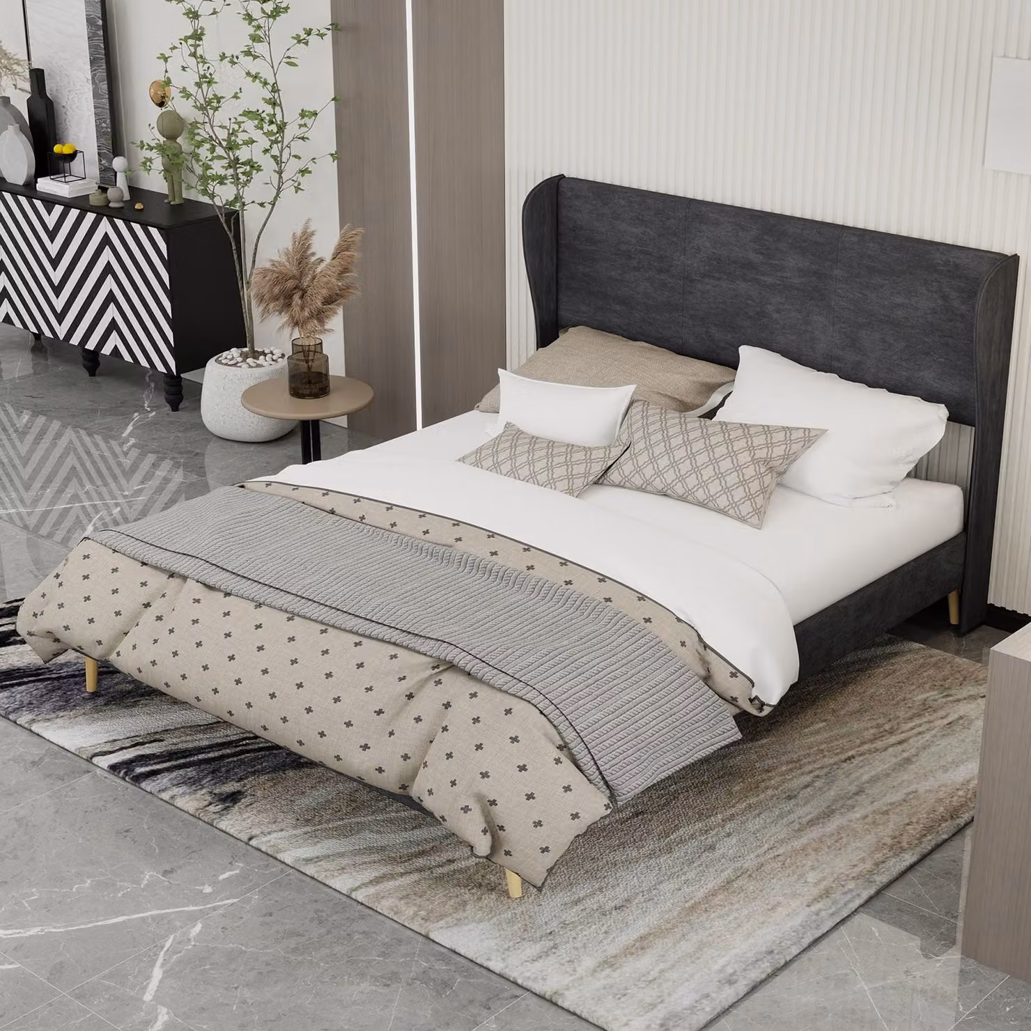 okwish letto imbottito 160x200 letto per ragazzi con base bassa e piedini antiusura, struttura letto matrimoniale struttura letto con testata morbida, senza materasso, grigio