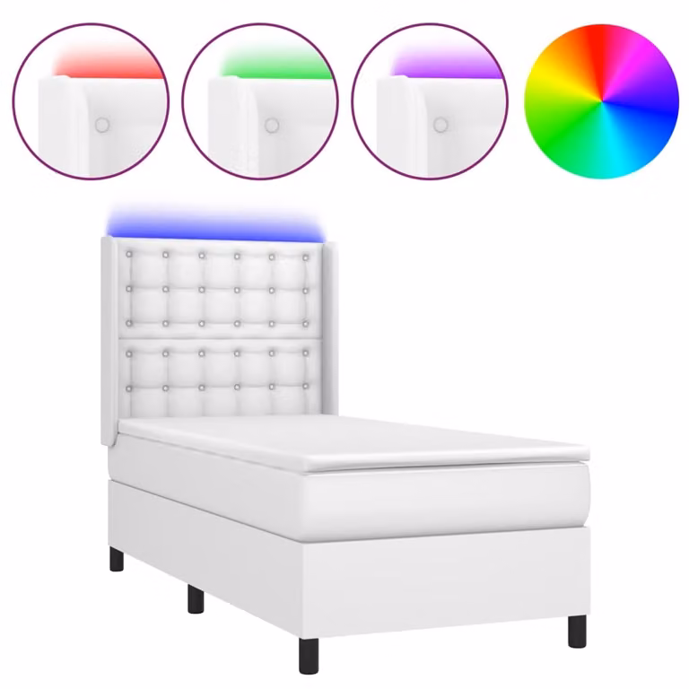 Giroletto Molle con Materasso e LED Bianco 90x190 cm Pelle finta