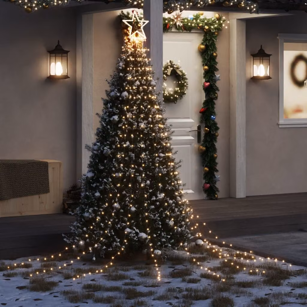 vidaXL Illuminazione per Albero di Natale con 320 LED Bianco Caldo, Lunghezza: 375 cm