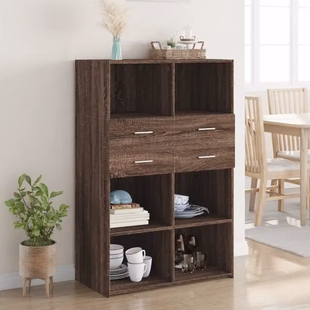 Credenza moderna vidaXL in legno color rovere marrone, sospesa a parete, L 80 cm x P 42,5 cm x H 124 cm – 1