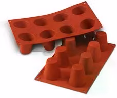 Stampo per pasticceria in silicone Silikomart per 8 Babà rotondi, colore rosso, dimensioni stampo: 55 x 60 mm