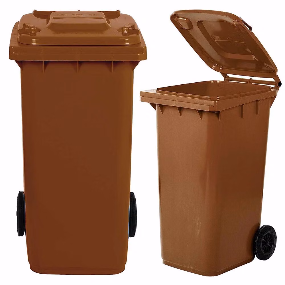 Bidone per raccolta differenziata carrellato Mobil Plastic da 240 litri con pedale e anello, colore marrone – 2