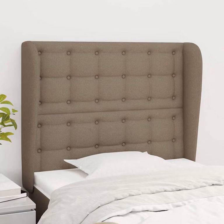 Testiera ad orecchio vidaXL in tessuto tortora con struttura in legno L: 103 cm, P: 23 cm, H: 118-128 cm