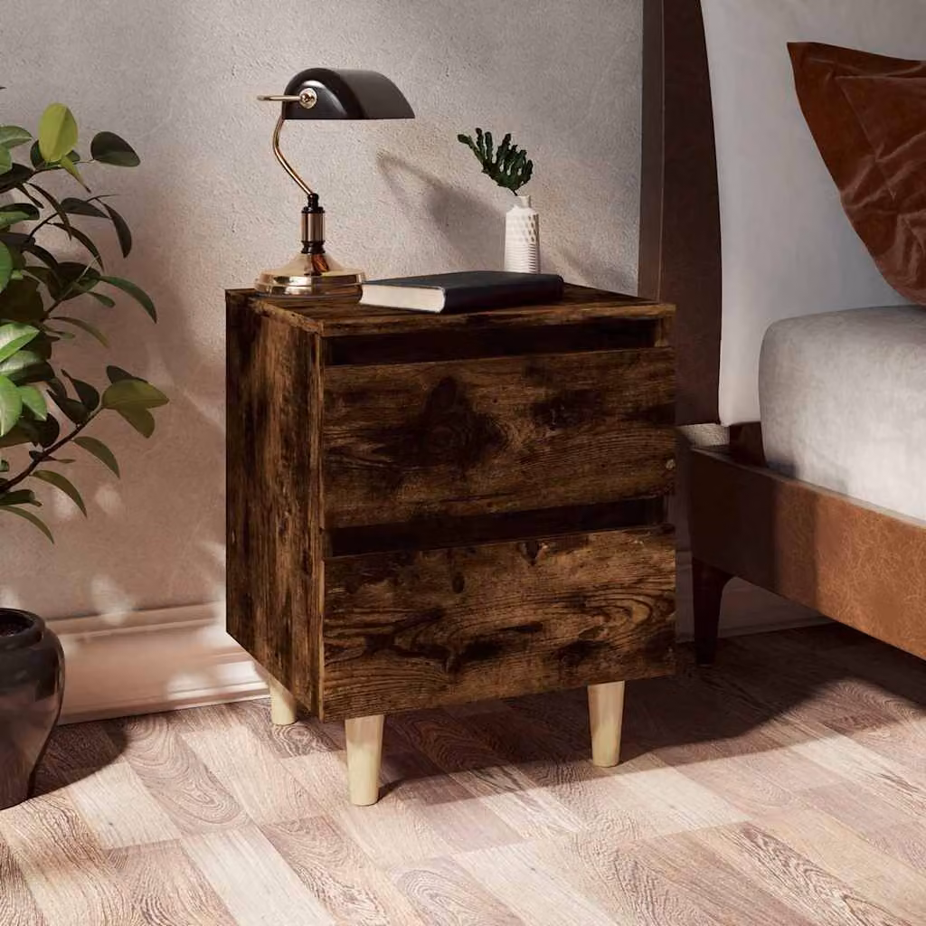 Comodino vidaXL in stile scandinavo con gambe in legno massello di rovere fumo, L 40 cm x P 35 cm x H 50 cm