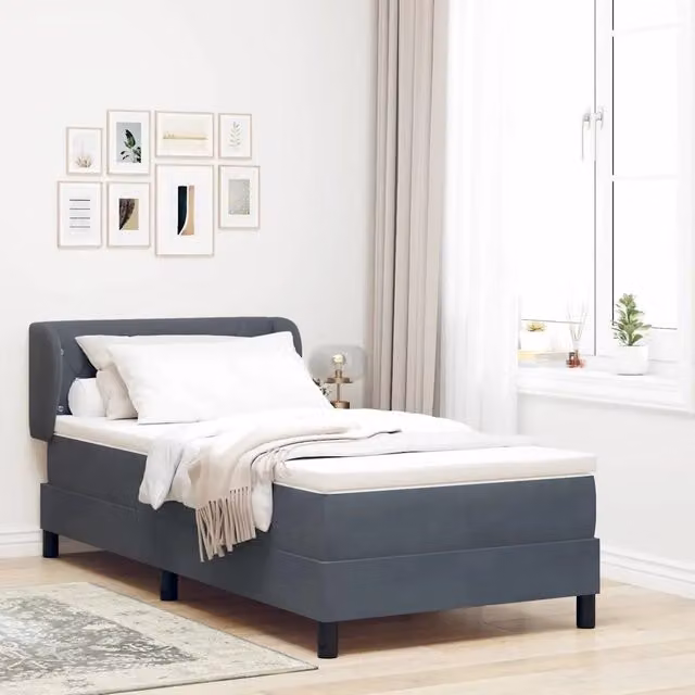Letto a molle con materasso-Struttura Letto con Materasso Grigio scuro 90 x 200 cm Velluto 121219