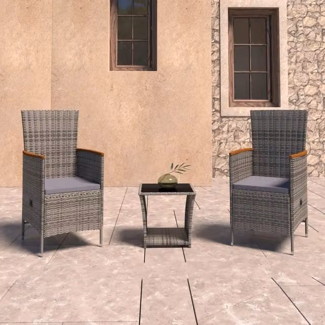 Set Divani da Giardino 3 pz con Cuscini in Polyrattan Grigio 3059364