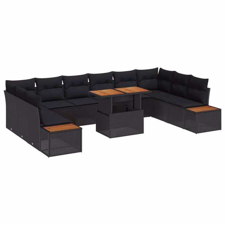 Set da pranzo da giardino moderno vidaXL in rattan e legno di acacia, 11 pezzi, Nero e Marrone