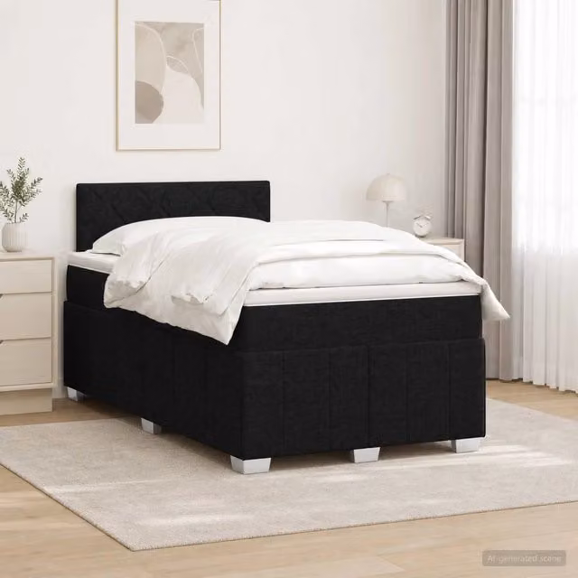 Letto box spring ibrido vidaXL con materasso a molle insacchettate e illuminazione sottostante, rivestimento in tessuto nero, L/P: 120 x 200 cm