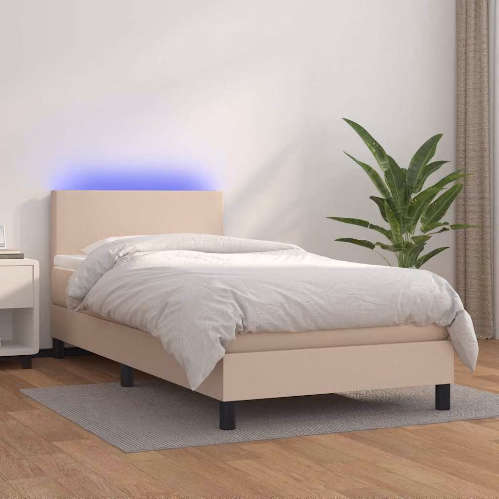 Letto con giroletto a molle e illuminazione LED vidaXL, colore cappuccino, L/P: 90 x 200 cm