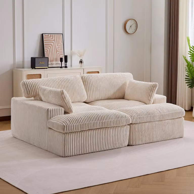 Divano letto - Divano moderno per soggiorno - Rivestimento in tessuto - Design ergonomico - Sistema modulare ARC - Assemblaggio richiesto - Bianco