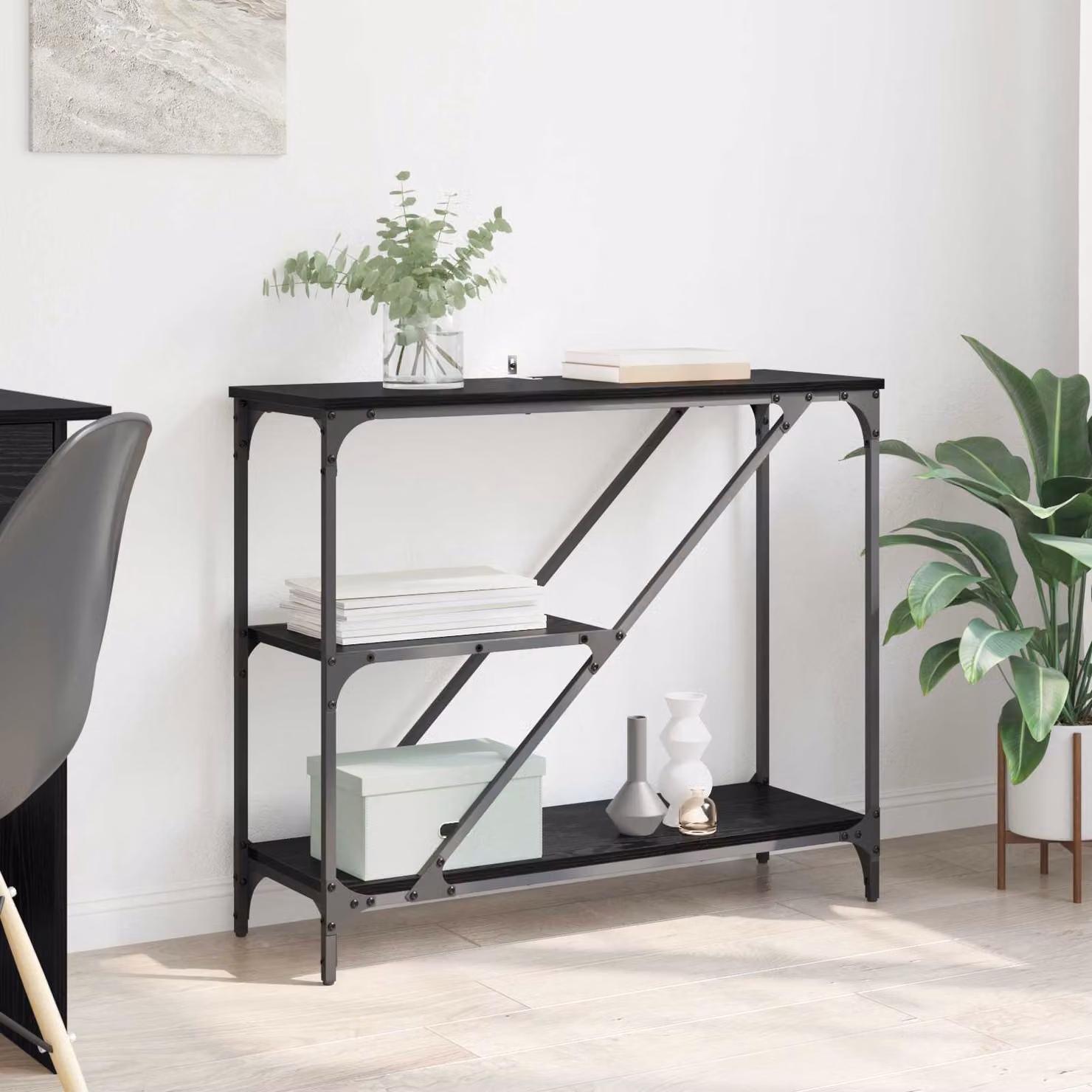 vidaXL Tavolo consolle moderno in nero, L: 88,5 cm, P: 30 cm, H: 75 cm