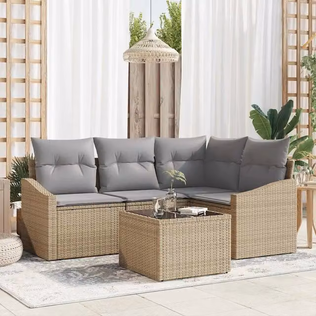 Set di divani 5 pz Beige polyrattan 3346710