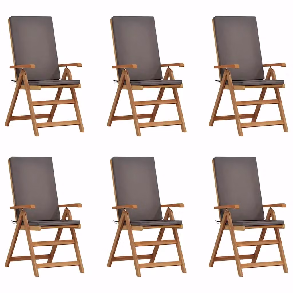 Set di 6 sedie da giardino vidaXL in legno di teak con cuscini marrone e grigio L: 57 cm, P: 71.5 cm, H: 104 cm – 2