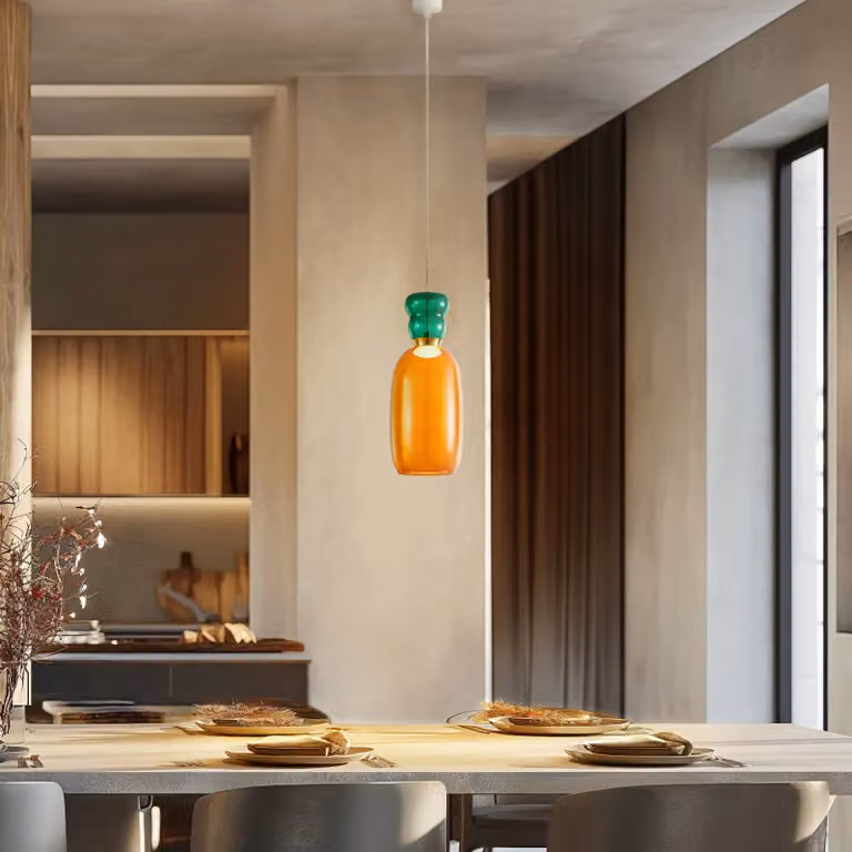 Lampada a sospensione in vetro Fay Lucande, Giallo / Arancione, Cucina, Vetro, Giovanile, Lampada a sospensione