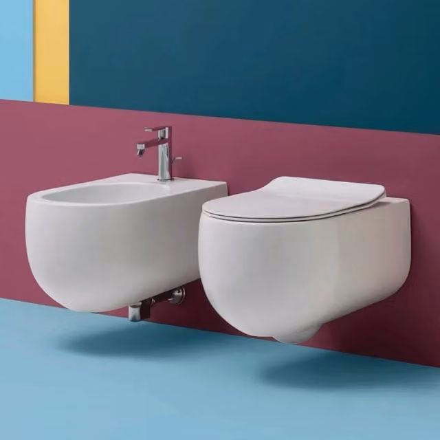 Coppia Di Sanitari Kerasan Sospesi Senza Brida Bianco Lucido "Flo 54"