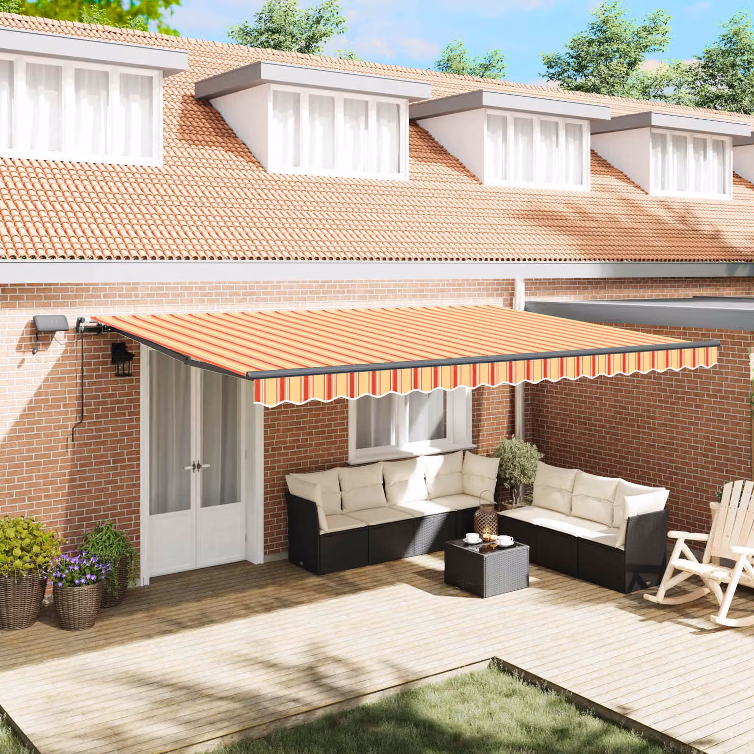 vidaXL Tenda retrattile con bracci pieghevoli in alluminio e poliestere, Giallo e Arancione, L: 500 cm, P: 300 cm