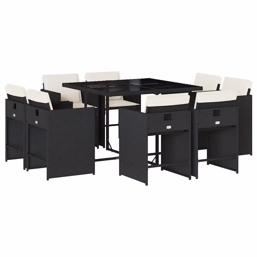 Set da pranzo da giardino vidaXL in polyrattan nero con cuscini e piano in vetro per 9 persone – 2