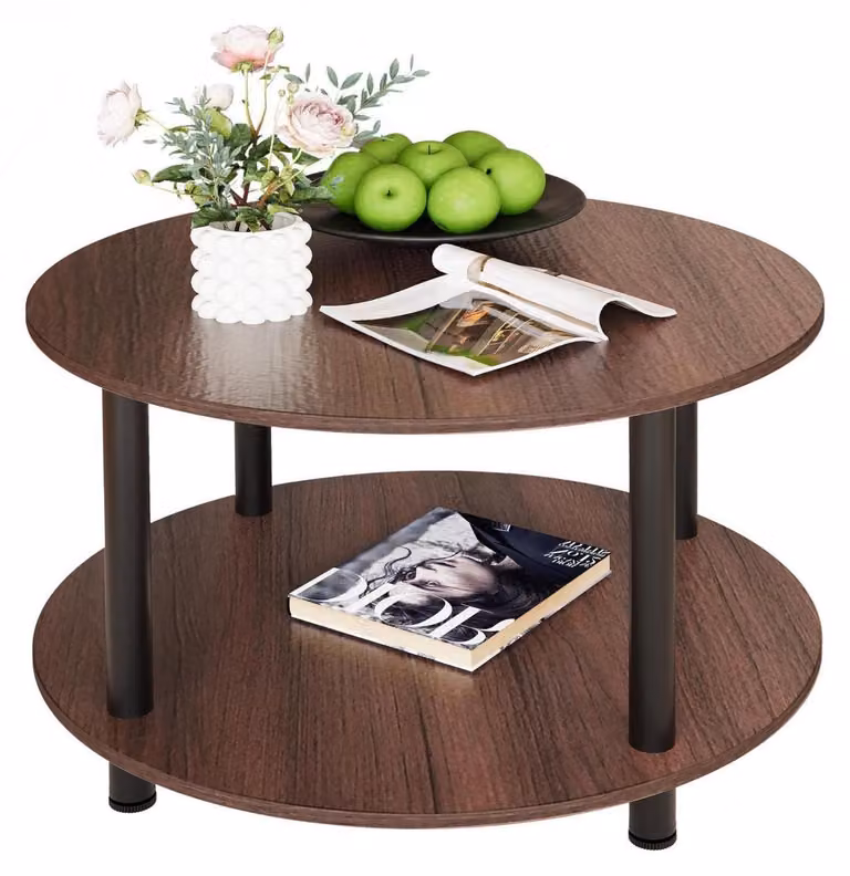 Tavolino rotondo con 2 ripiani, dimensioni 60 x 60 x 48,5 cm, in legno noce, MDF/metallo