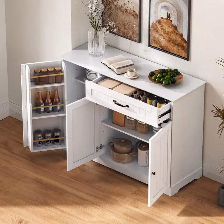 STILVORA Credenza moderna ed elegante a 3 ante con un cassetto, mobile contenitore per sala da pranzo, soggiorno e ingresso (bianco)