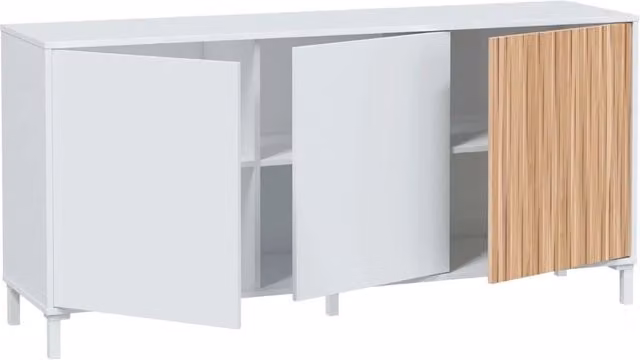 Mobile Contenitore Moderno Arreditaly con 3 Ante e Sistema Push To Open, Ripiani Interni, Bianco e Rovere Listato, L 74 cm x H 154 cm x P 40 cm – 1
