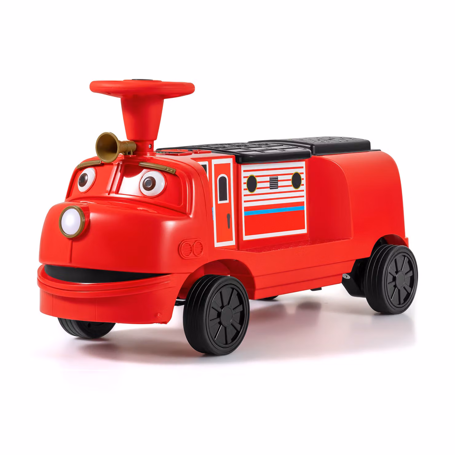 Trenino elettrico Costway per bambini 12V con 2 sedili e musica, macchina cavalcabile rossa per età 3-8 anni fino a 60kg